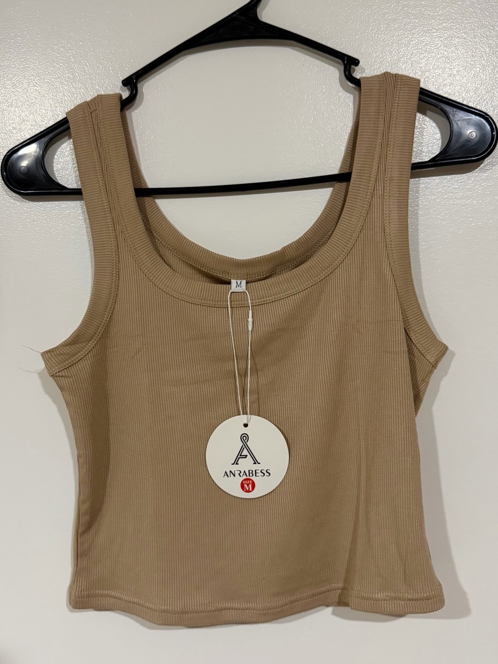 ANRABESS Women's Ribbed Tank Crop Top in Tan